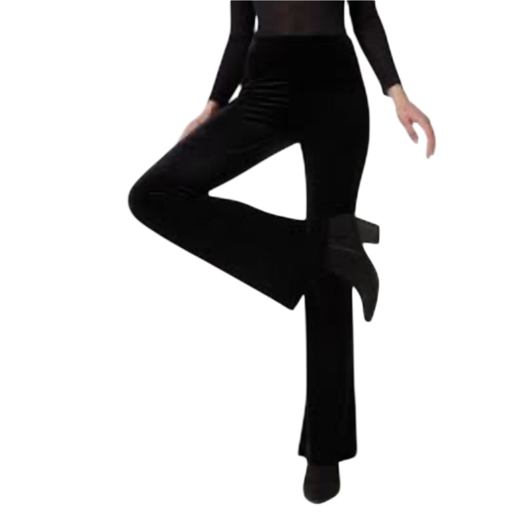 Calzedonia Black Ribbed Velvet Flare Leggings High Rise Elastic Waist Women Med